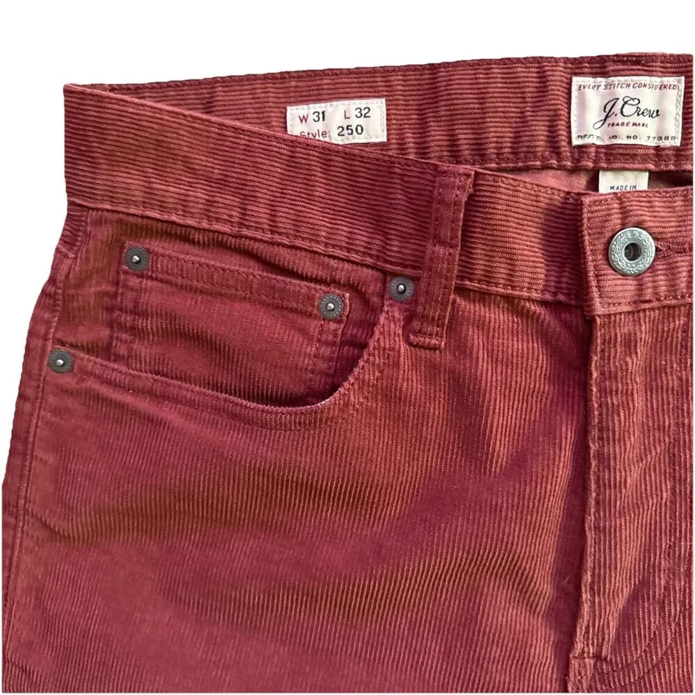 J Crew 250 Corduroy Pants Mens Sz 31x32 Rust Plank Slim Straight Leg Cotton Flex